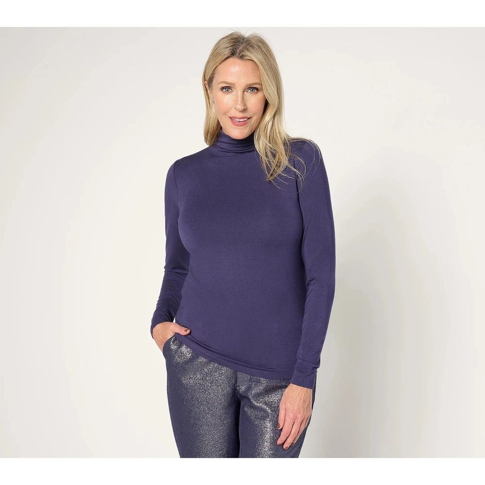 Joan Rivers Top Size 3X Wardrobe Builders ButterSoft Funnel Neck Twilight  #6T